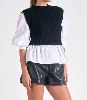 Layered Sweater Vest In Black