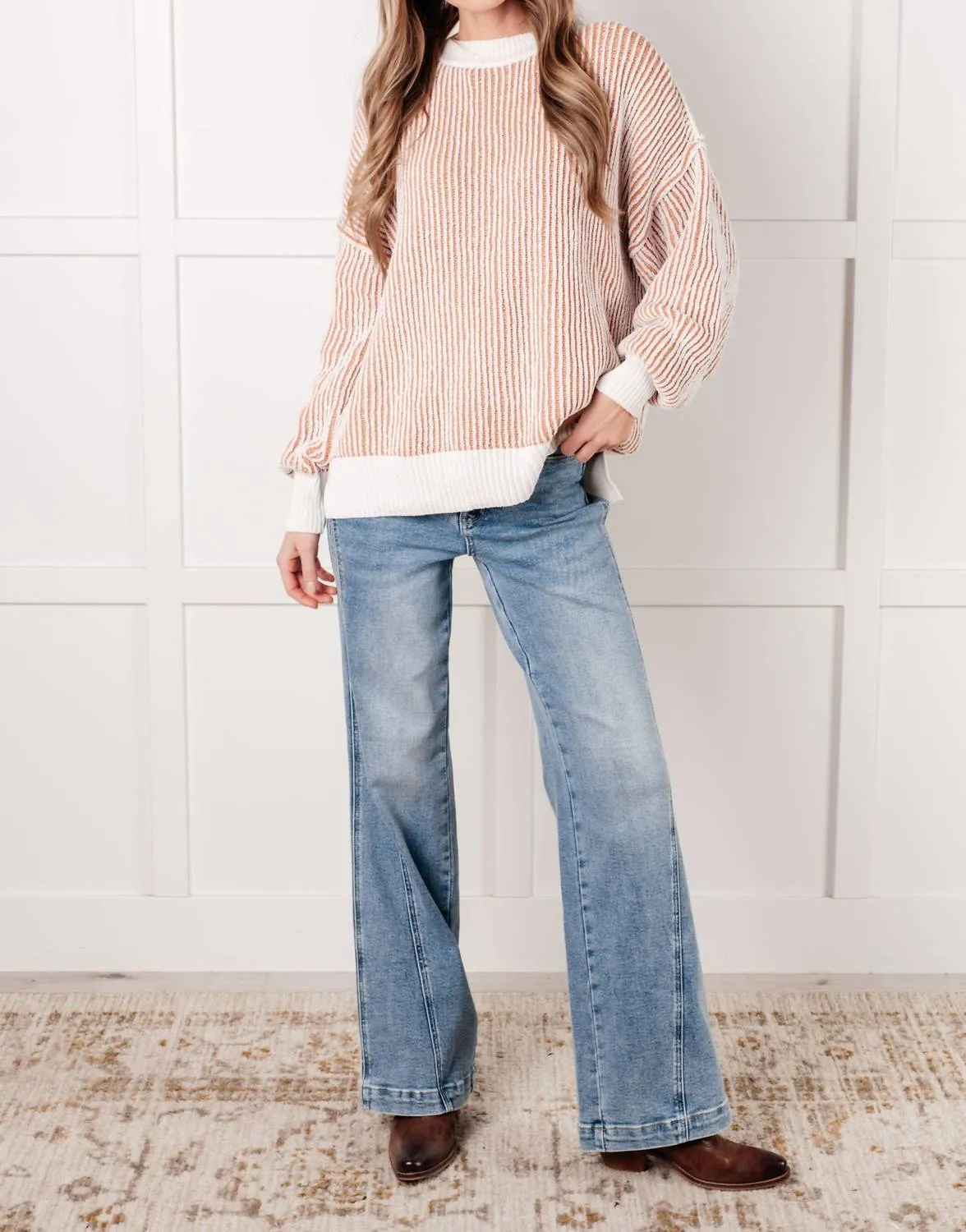 Least High Maintenance Contrast Trim Sweater In Taupe