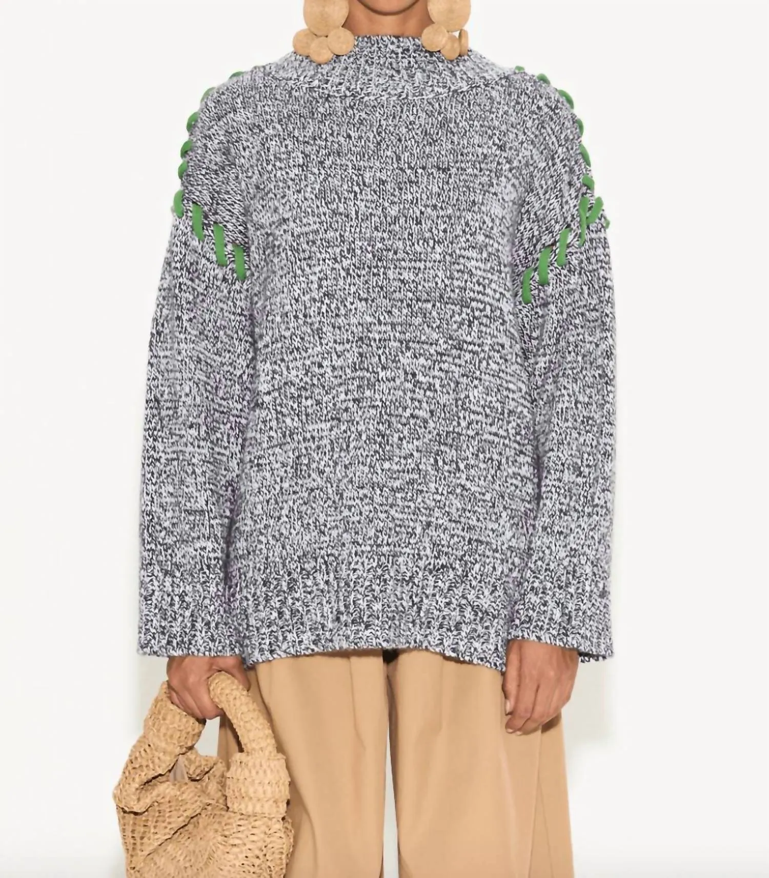 Leith Knit Whipstitch Sweater In Grey