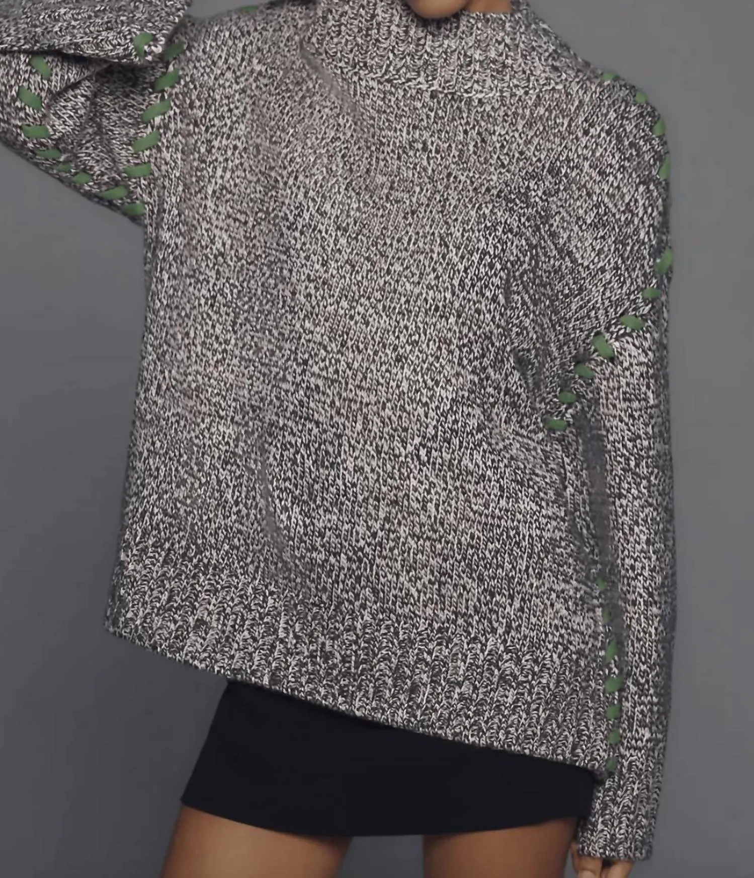 Leith Knit Whipstitch Sweater In Grey