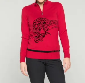 Leopard Instict Troyer Sweater In Red