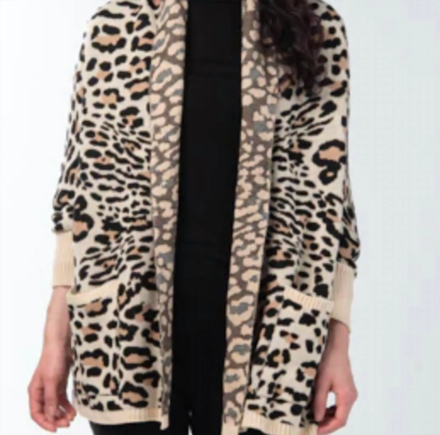 Leopard Sleeved Wrap Cardigan In Brown