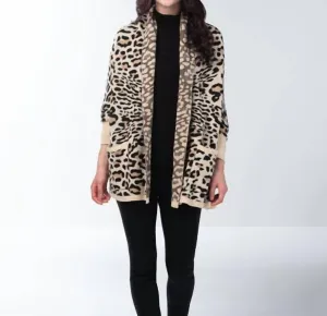 Leopard Sleeved Wrap Cardigan In Brown