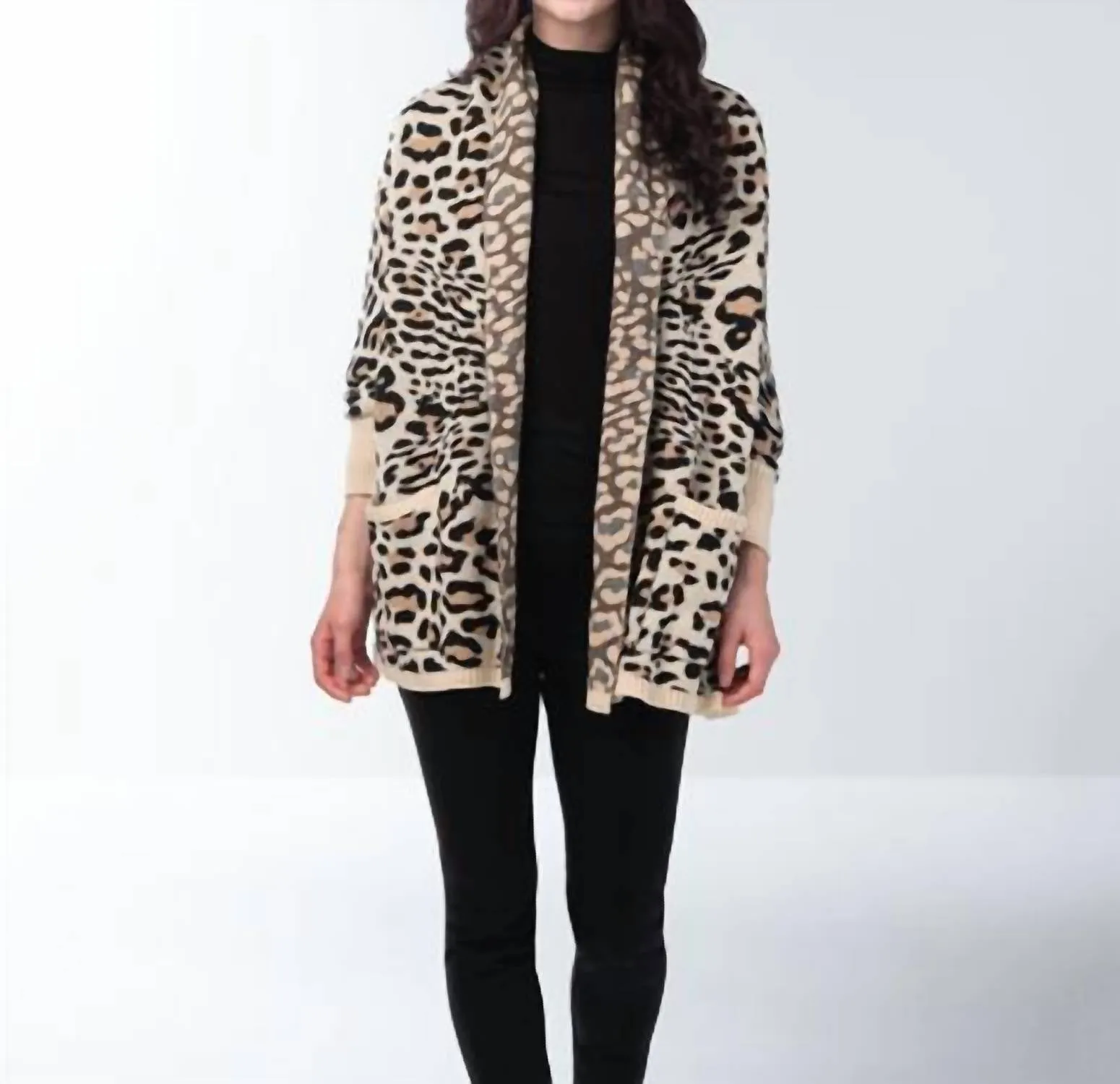 Leopard Sleeved Wrap Cardigan In Brown