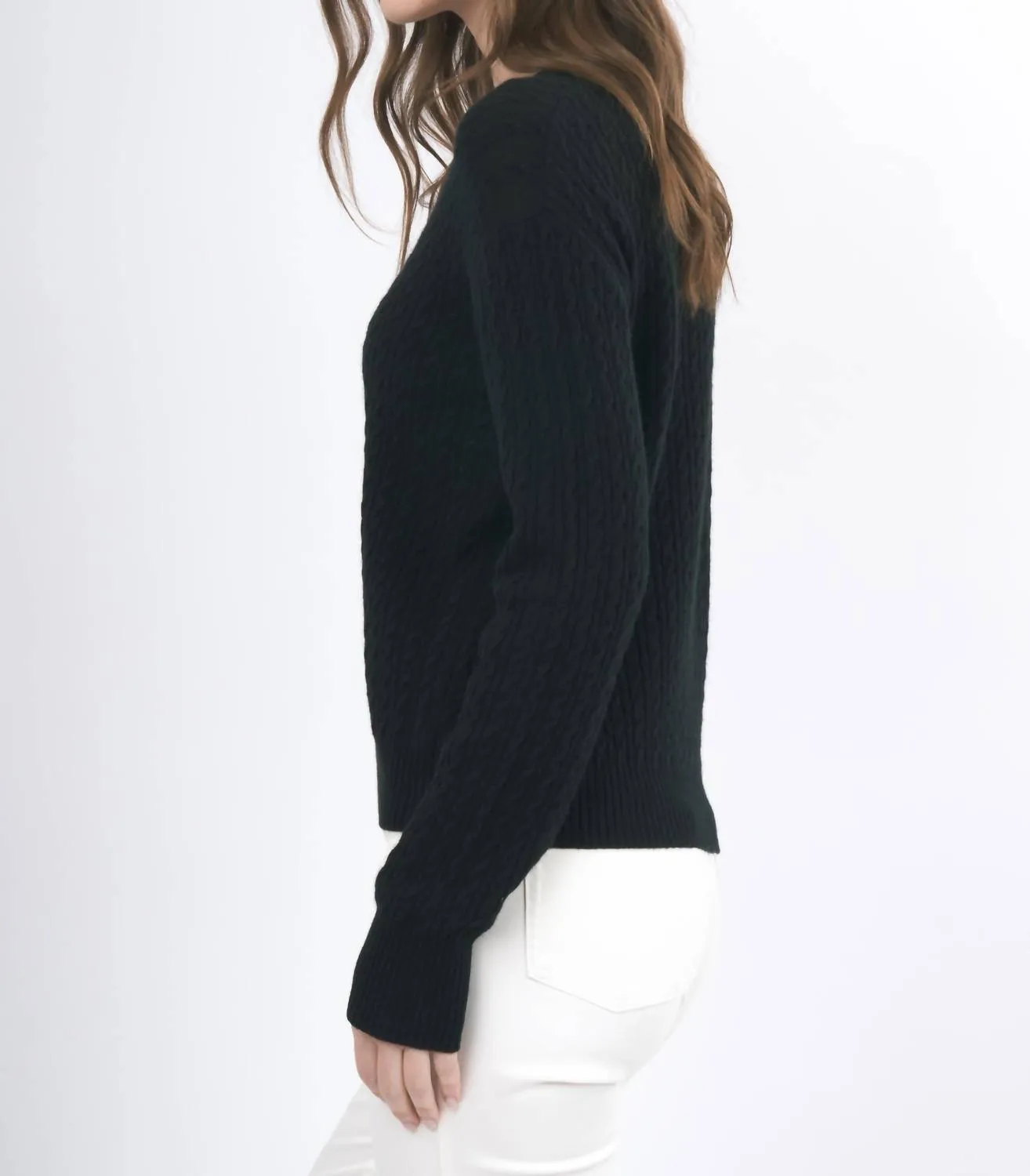 Light Weight Cable Knit Sweater In Black