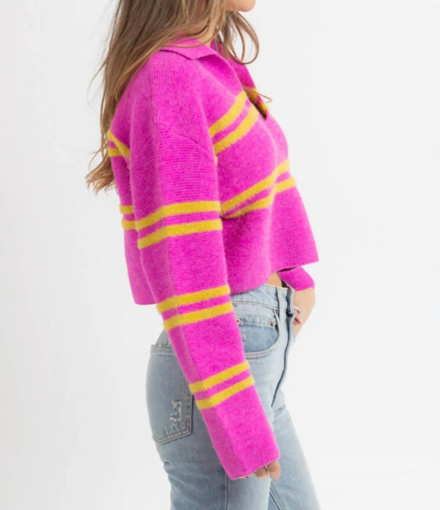 Louis Collared Sweater In Fuchsia