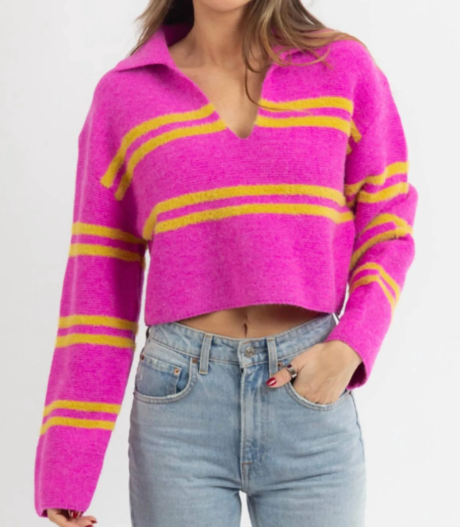 Louis Collared Sweater In Fuchsia