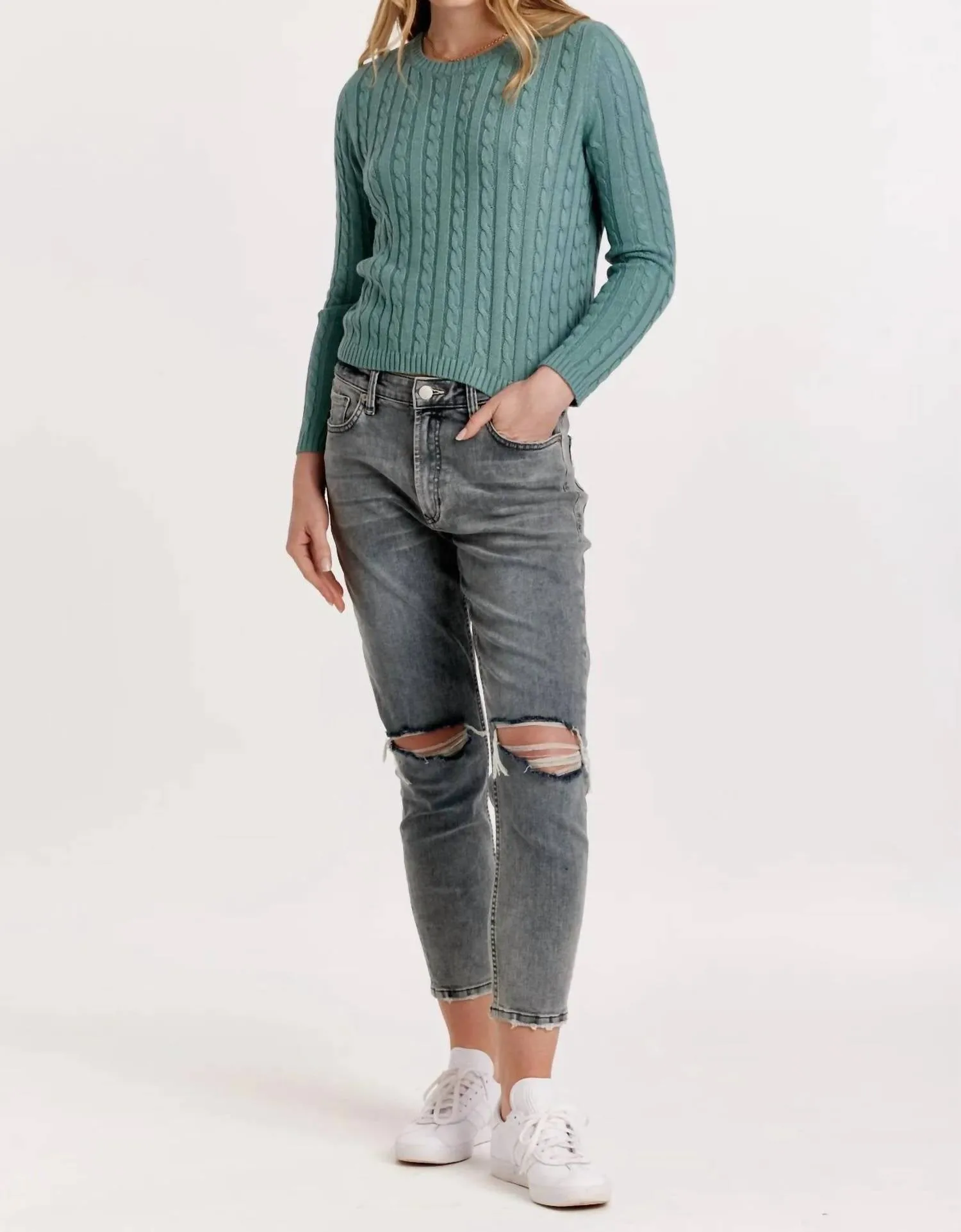 Lupe Cable Knit Sweater In Slate Blue