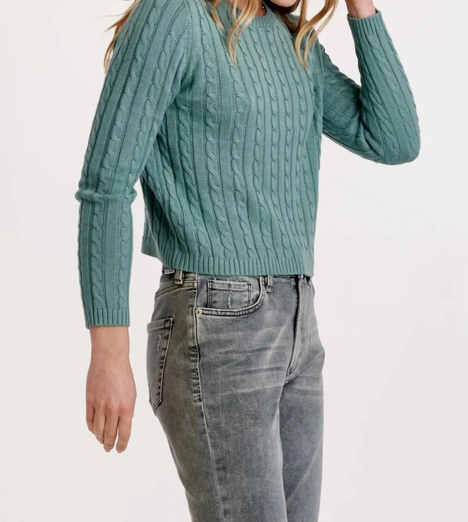 Lupe Cable Knit Sweater In Slate Blue
