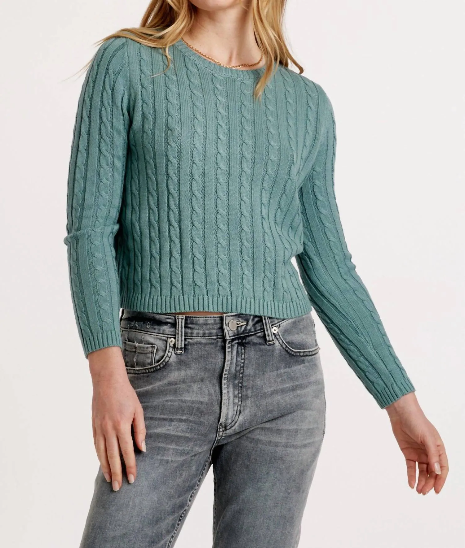 Lupe Cable Knit Sweater In Slate Blue