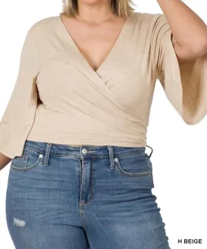 Luxe Rayon Wrapped Cropped Cardigan In Heather Beige