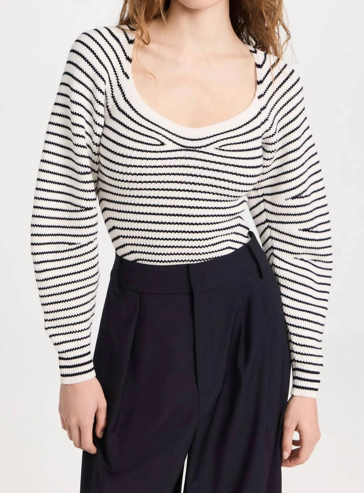 Maeve Sweater In Natural Navy Stripe