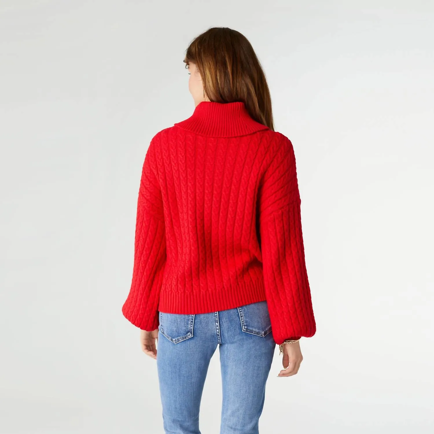 Maren Cable Knit Turtleneck Sweater In Red