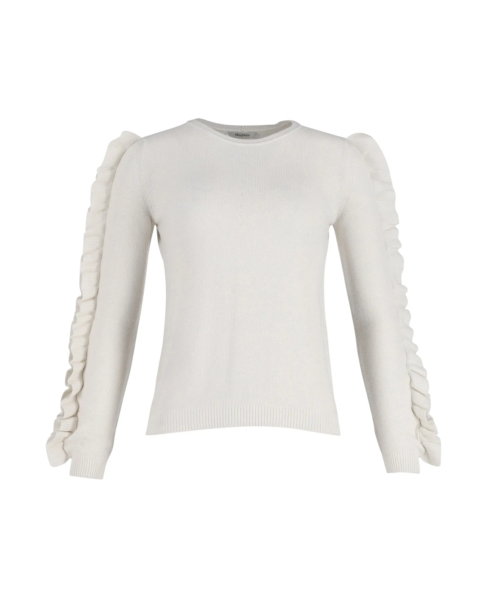 Max Mara Ruffled Sleeve Sweater in White Cotton