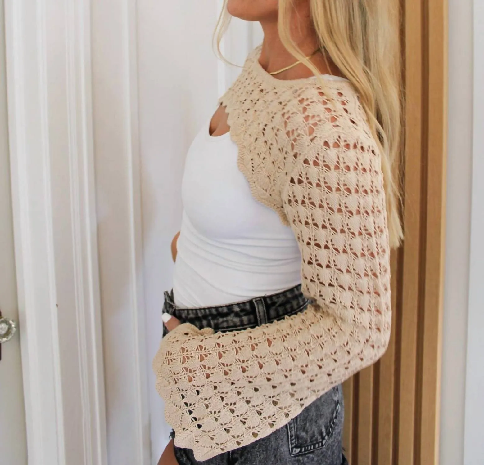 Maya Crochet Bolero In Beige