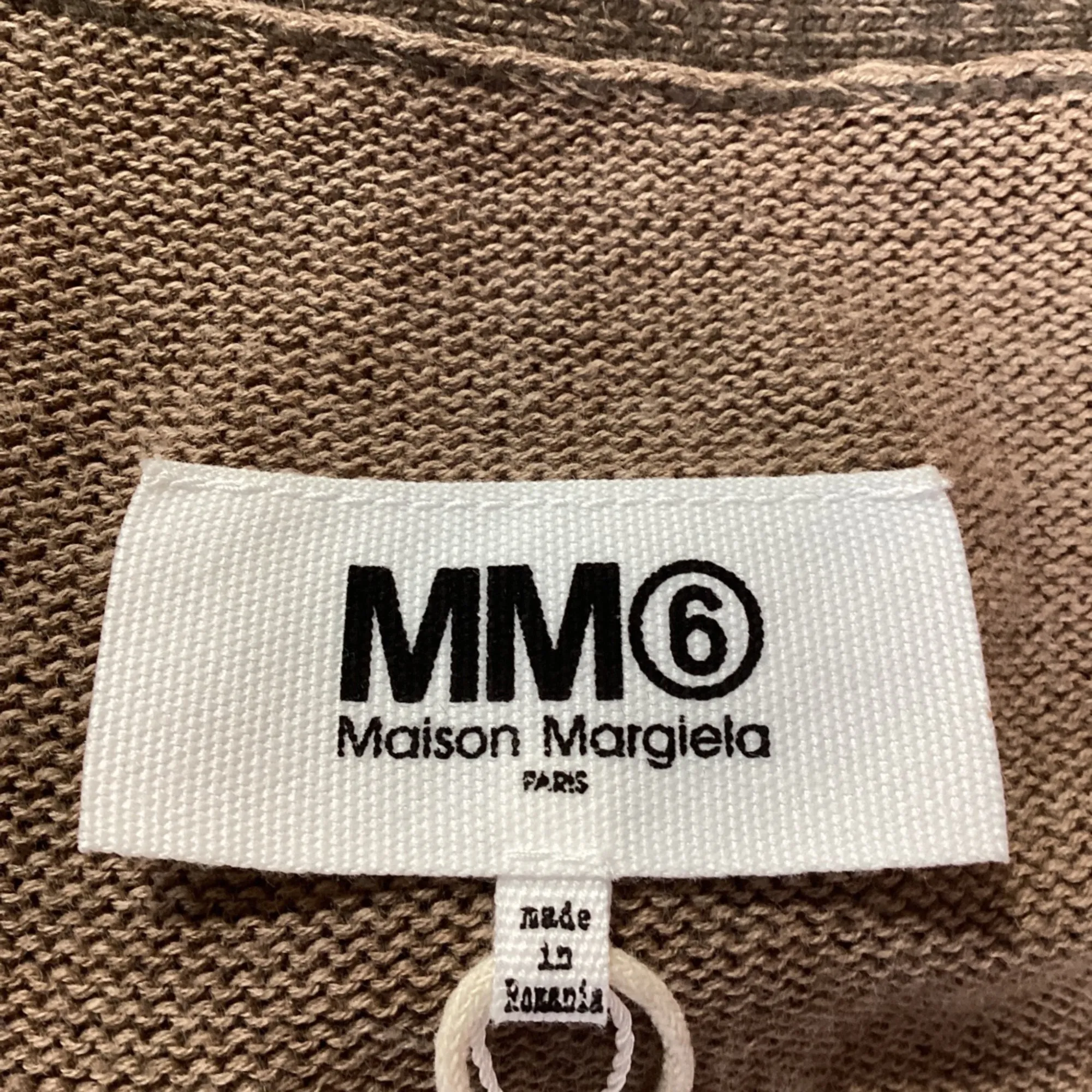 MM6 Maison Margiela Colorblock Leather Patches on Elbow Cardigan in Brown Cotton