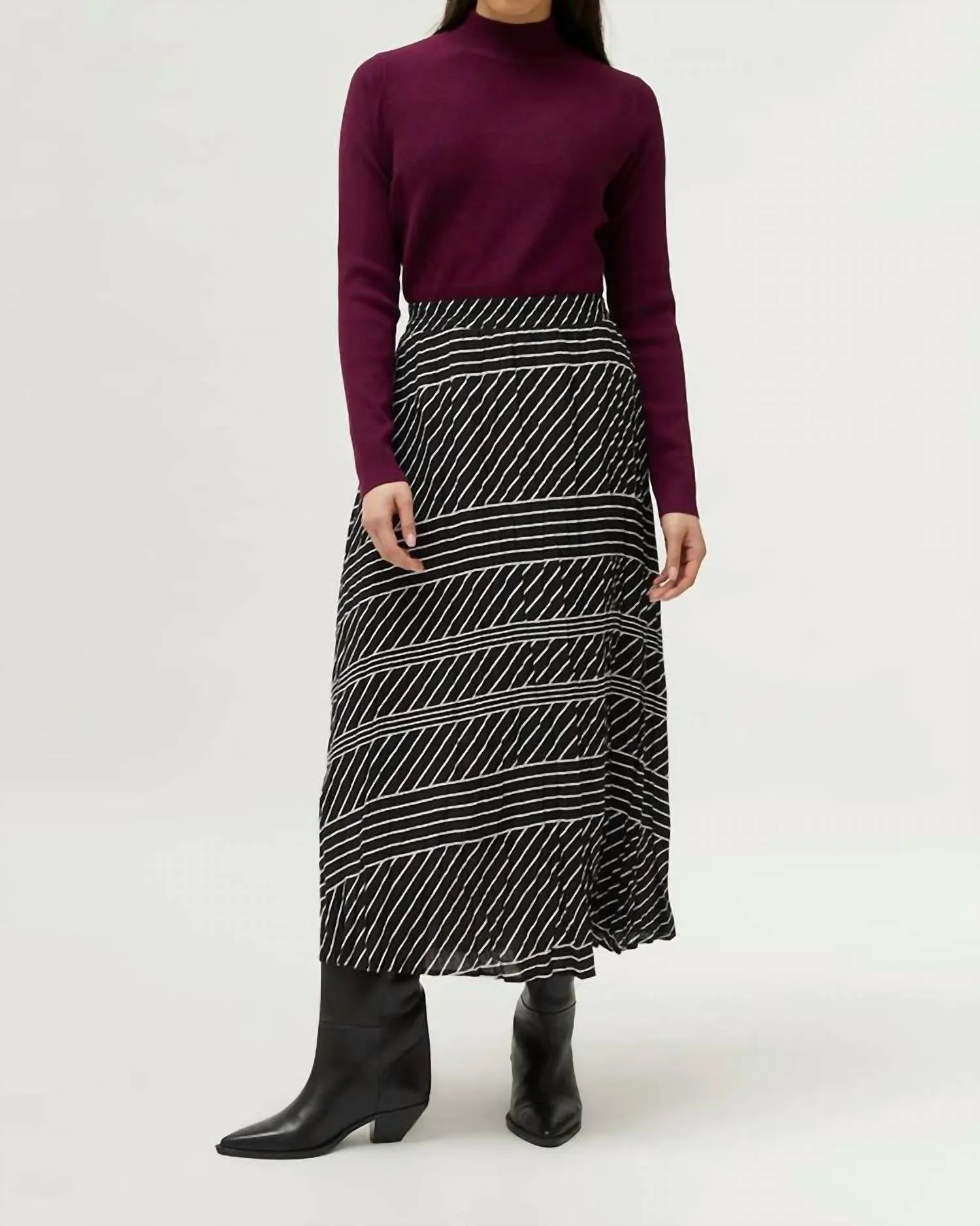 Mock Neck Flared Jersey Sweater In Aubergine