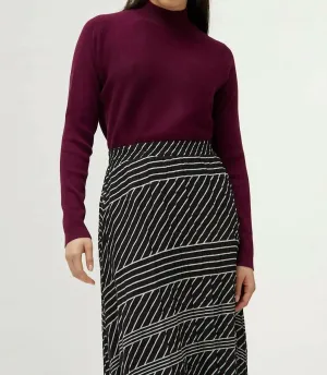 Mock Neck Flared Jersey Sweater In Aubergine