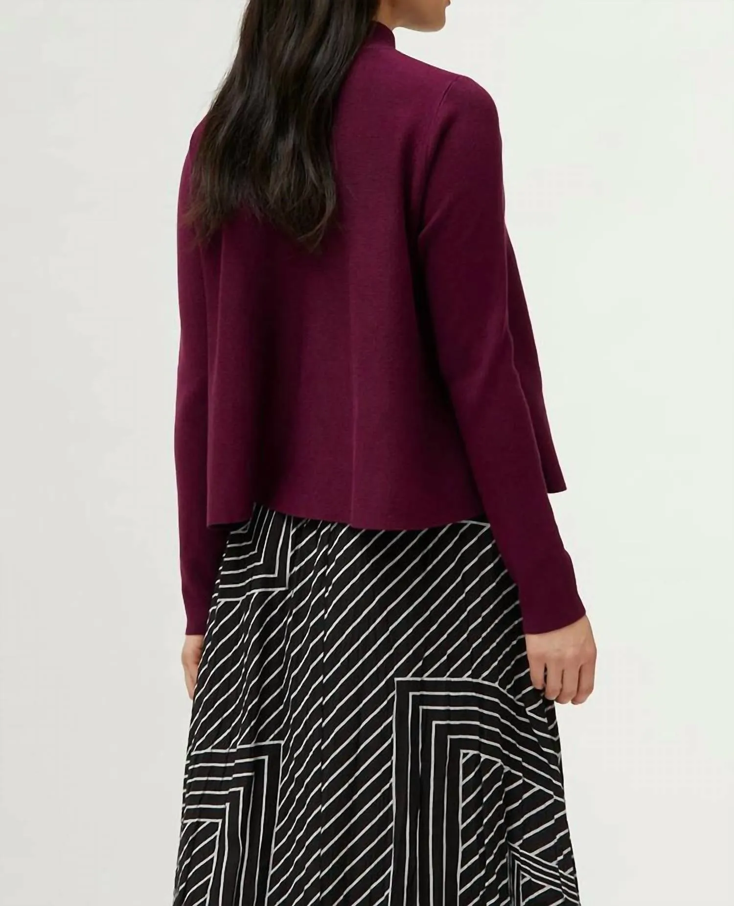 Mock Neck Flared Jersey Sweater In Aubergine