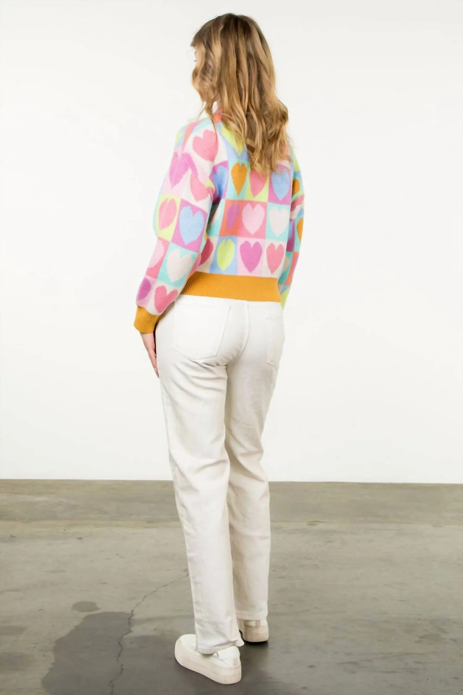 Mock Neck Heart Knit Sweater In Multi