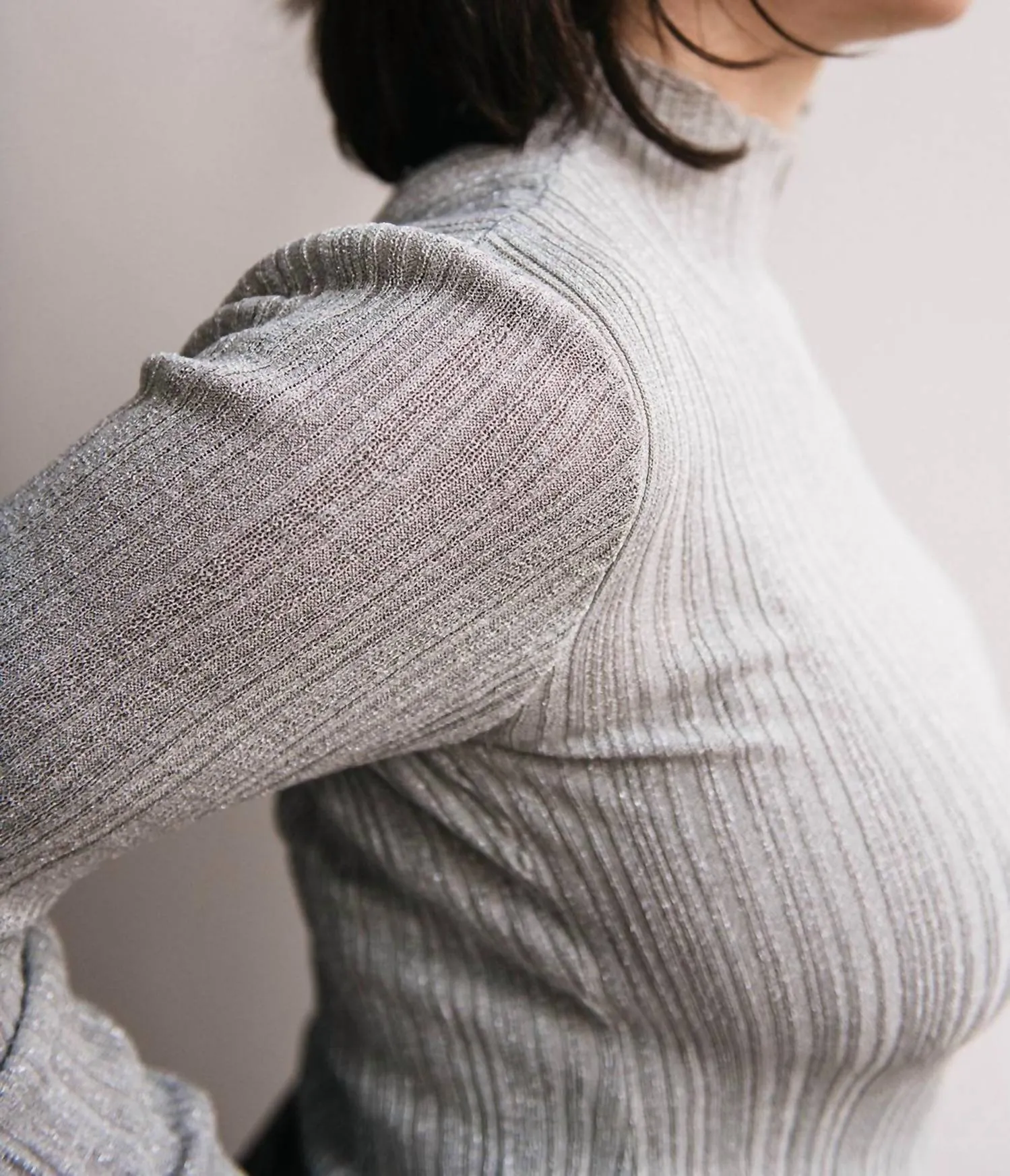 Mockneck Shimmer Top In Silver