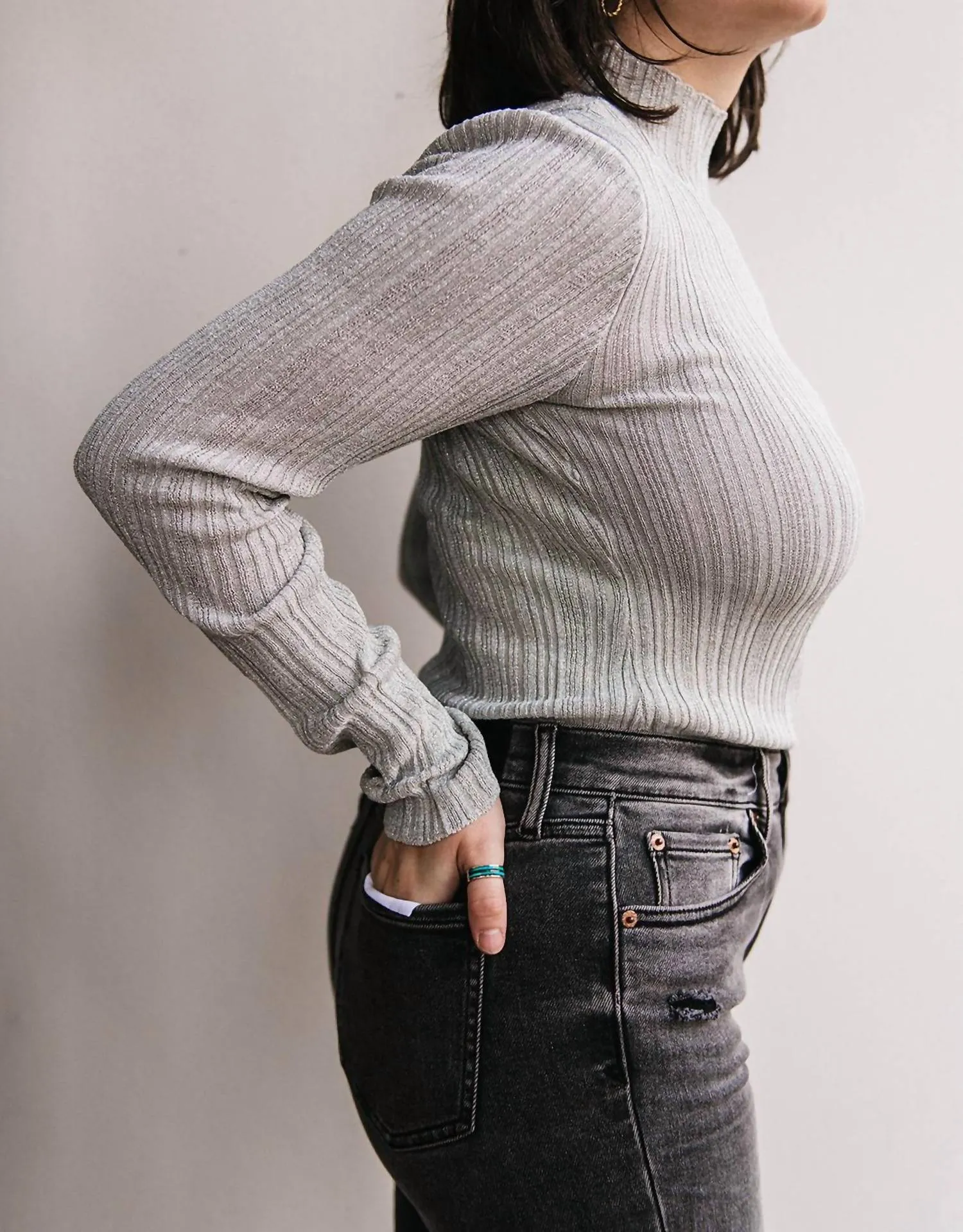 Mockneck Shimmer Top In Silver