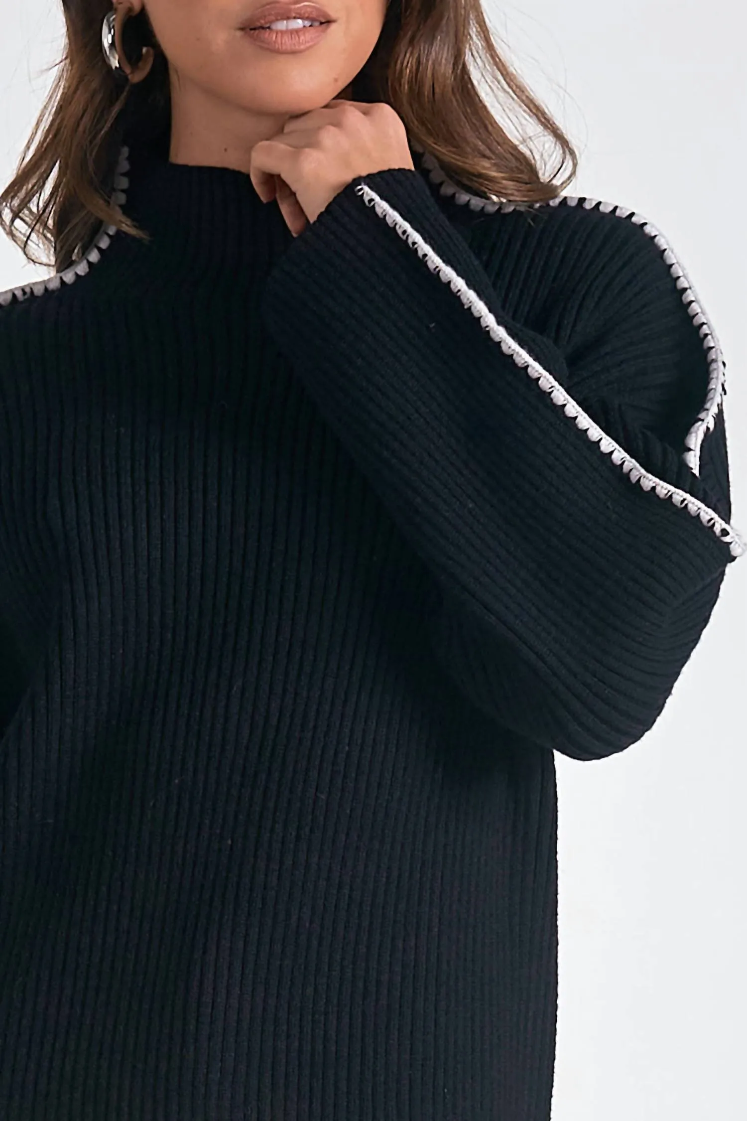 Mockneck Stitch Sweater In Black