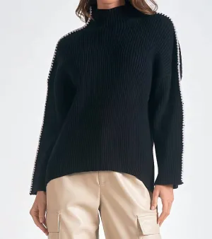 Mockneck Stitch Sweater In Black