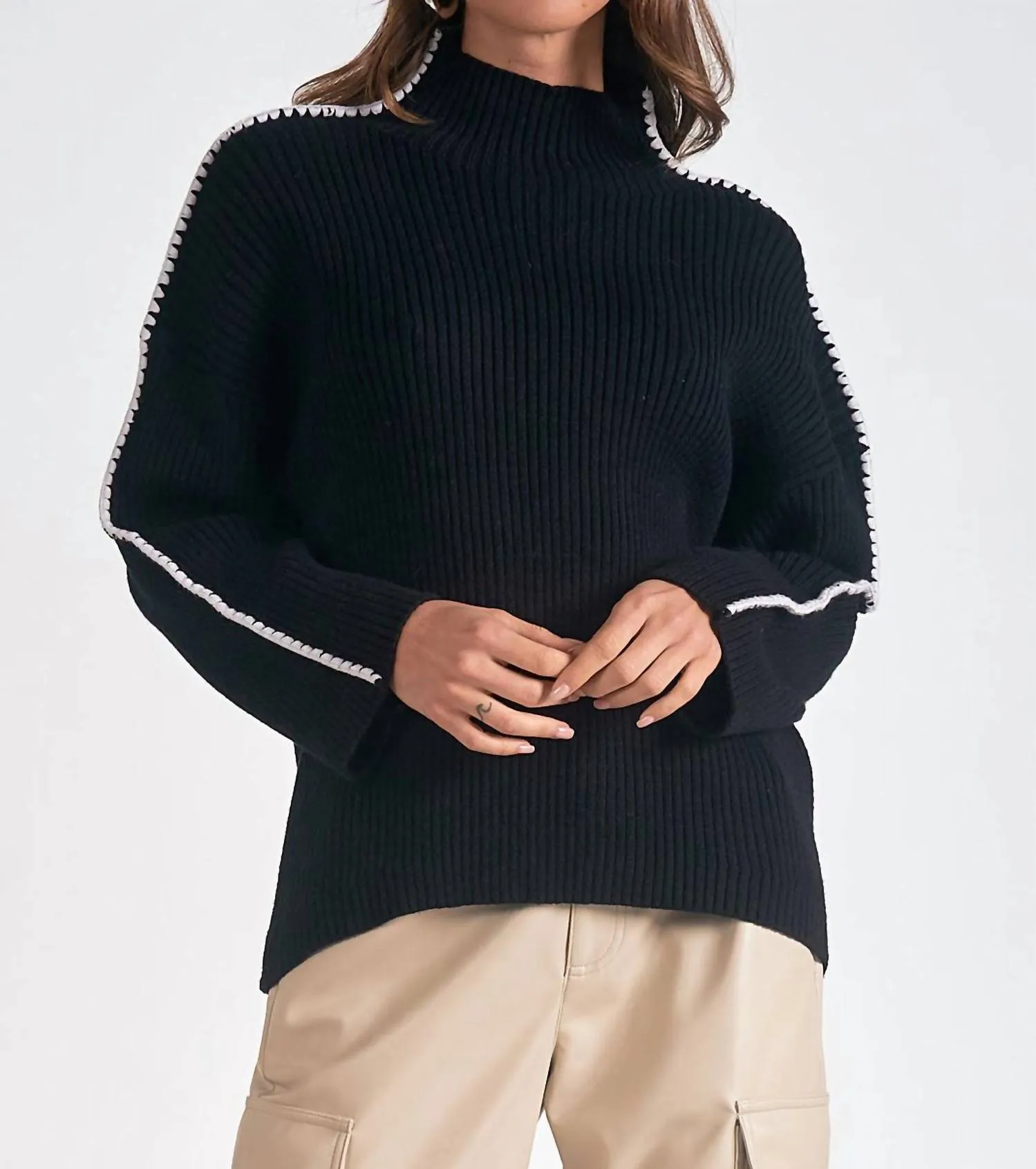 Mockneck Stitch Sweater In Black