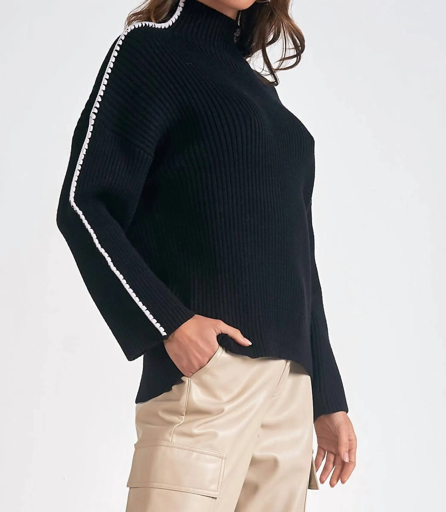 Mockneck Stitch Sweater In Black