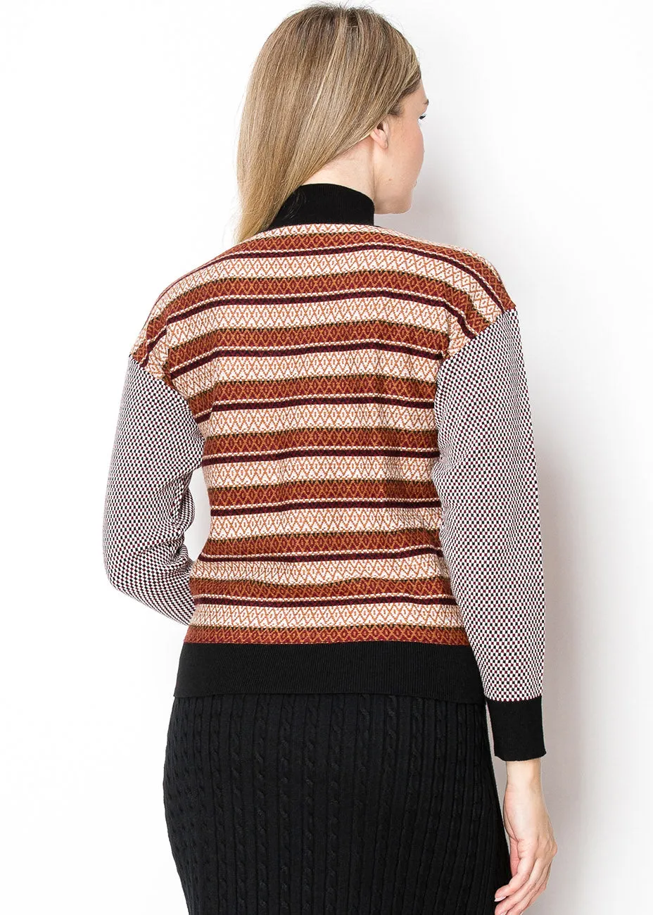 Multi-Pattern Rust and Black Sweater