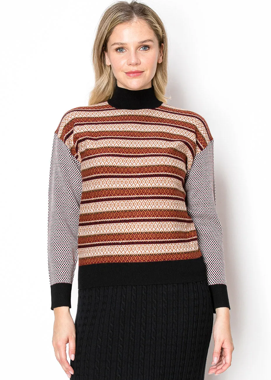 Multi-Pattern Rust and Black Sweater