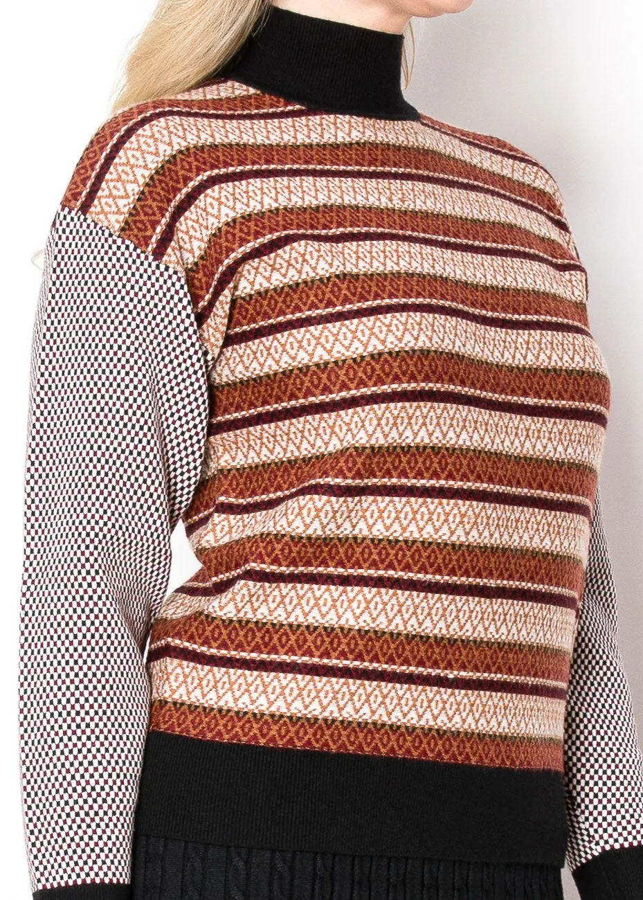 Multi-Pattern Rust and Black Sweater