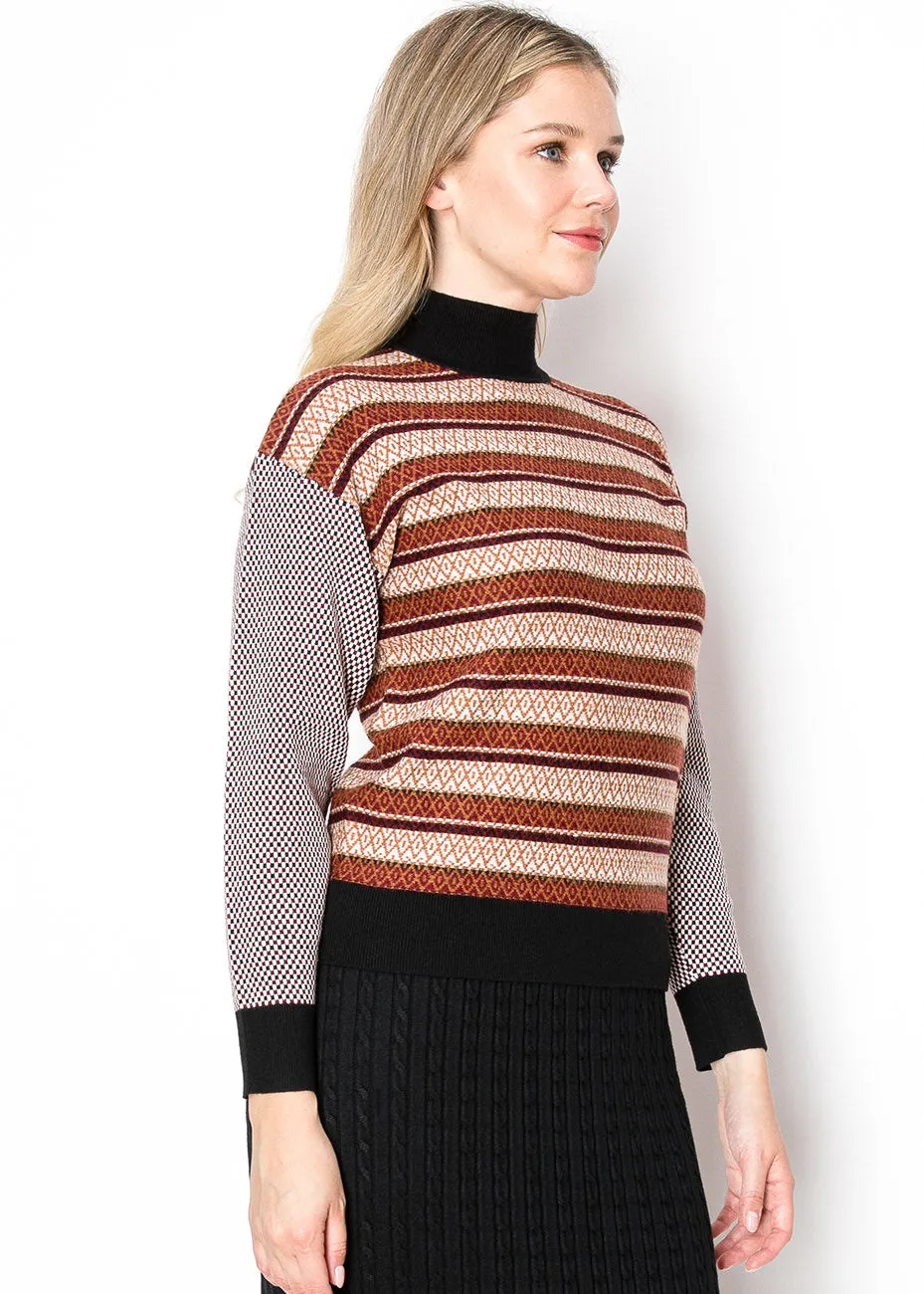 Multi-Pattern Rust and Black Sweater