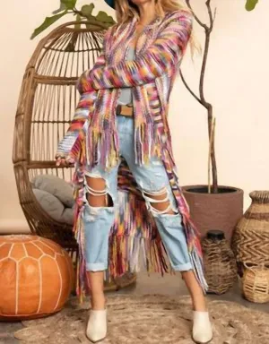 Multi Yarn Cardigan In Multi Color