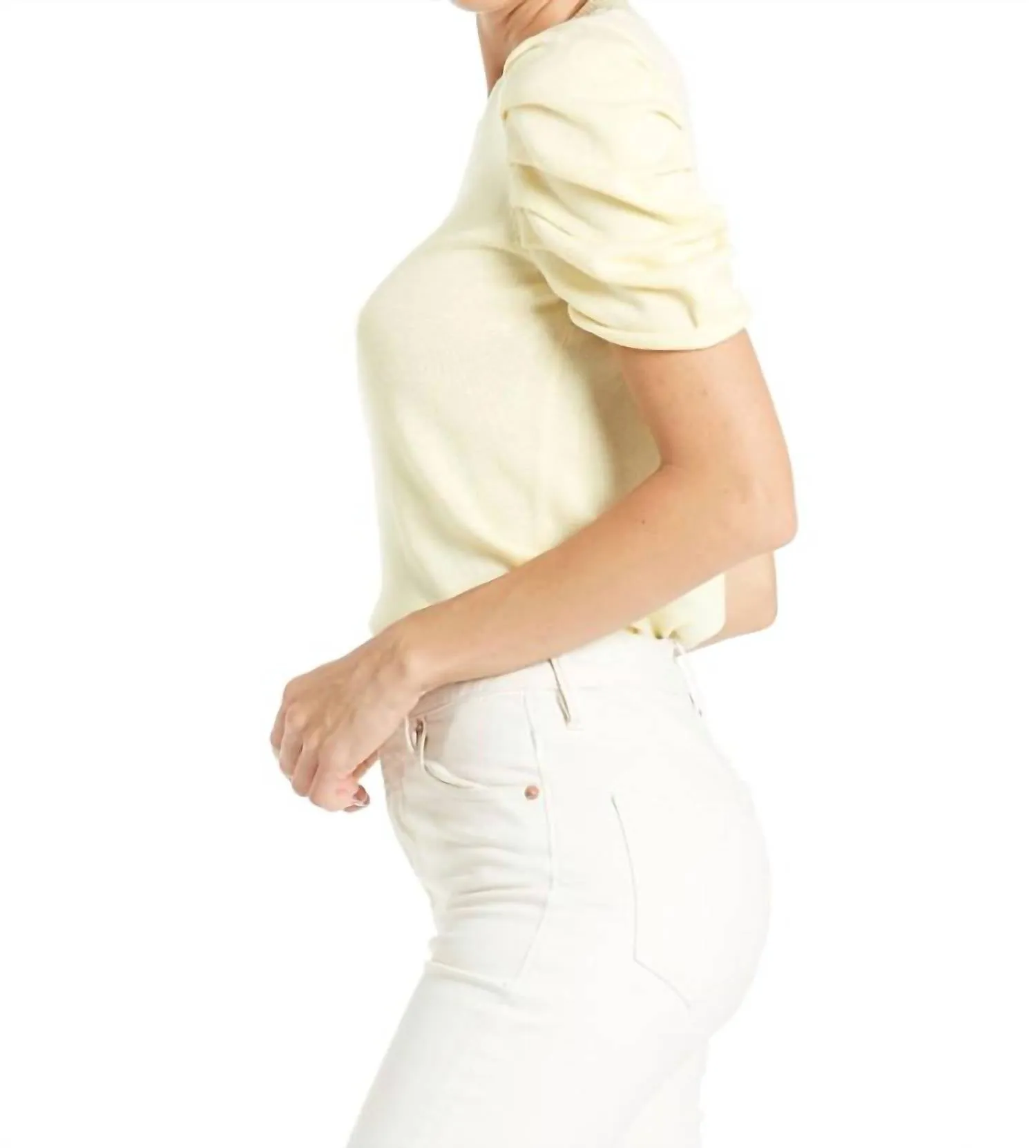 Nahla Puff Sleeve Sweater In Pale Lemon