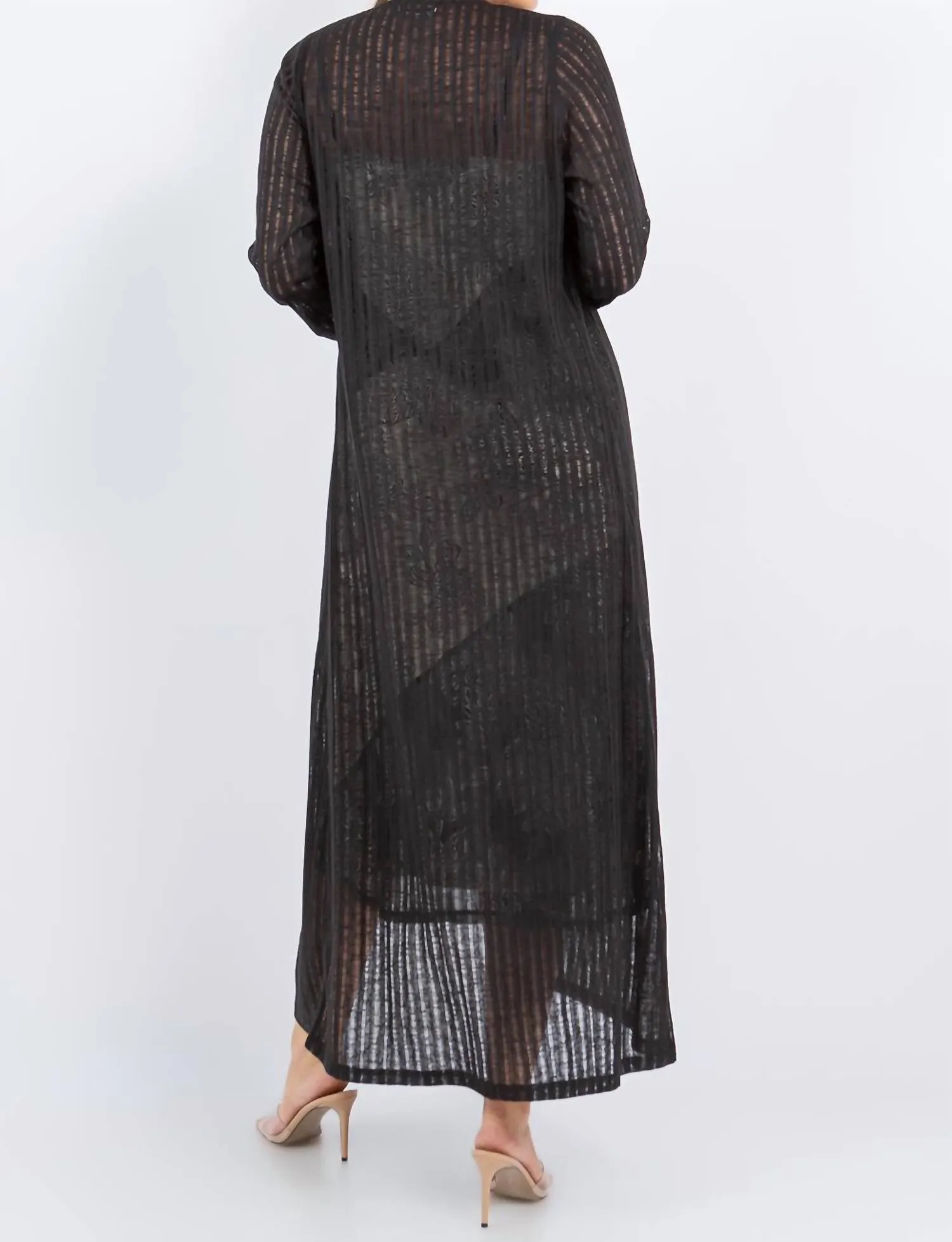 Needle Out Knit Tie Front Maxi Duster In Black