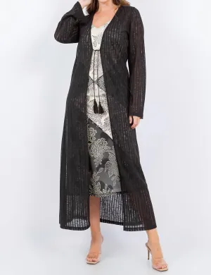 Needle Out Knit Tie Front Maxi Duster In Black