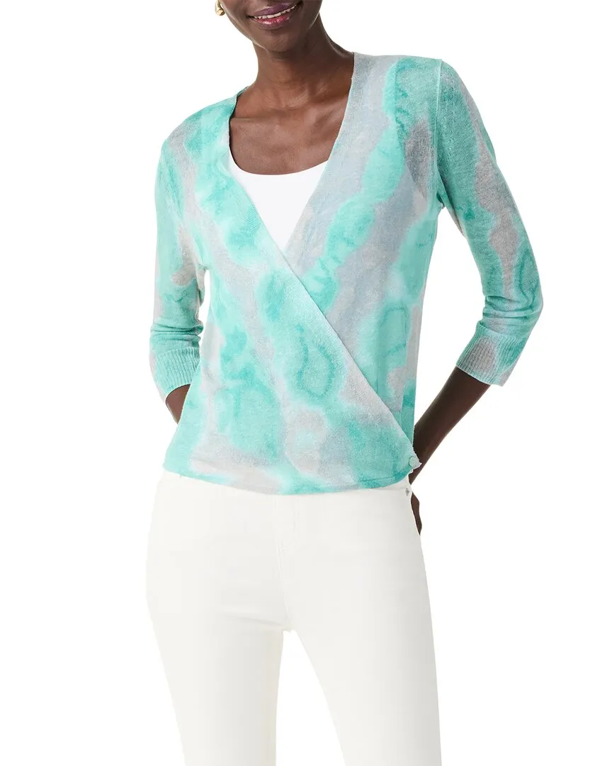 NIC ZOE Watercolor Waves 4-Way Linen-Blend Cardigan