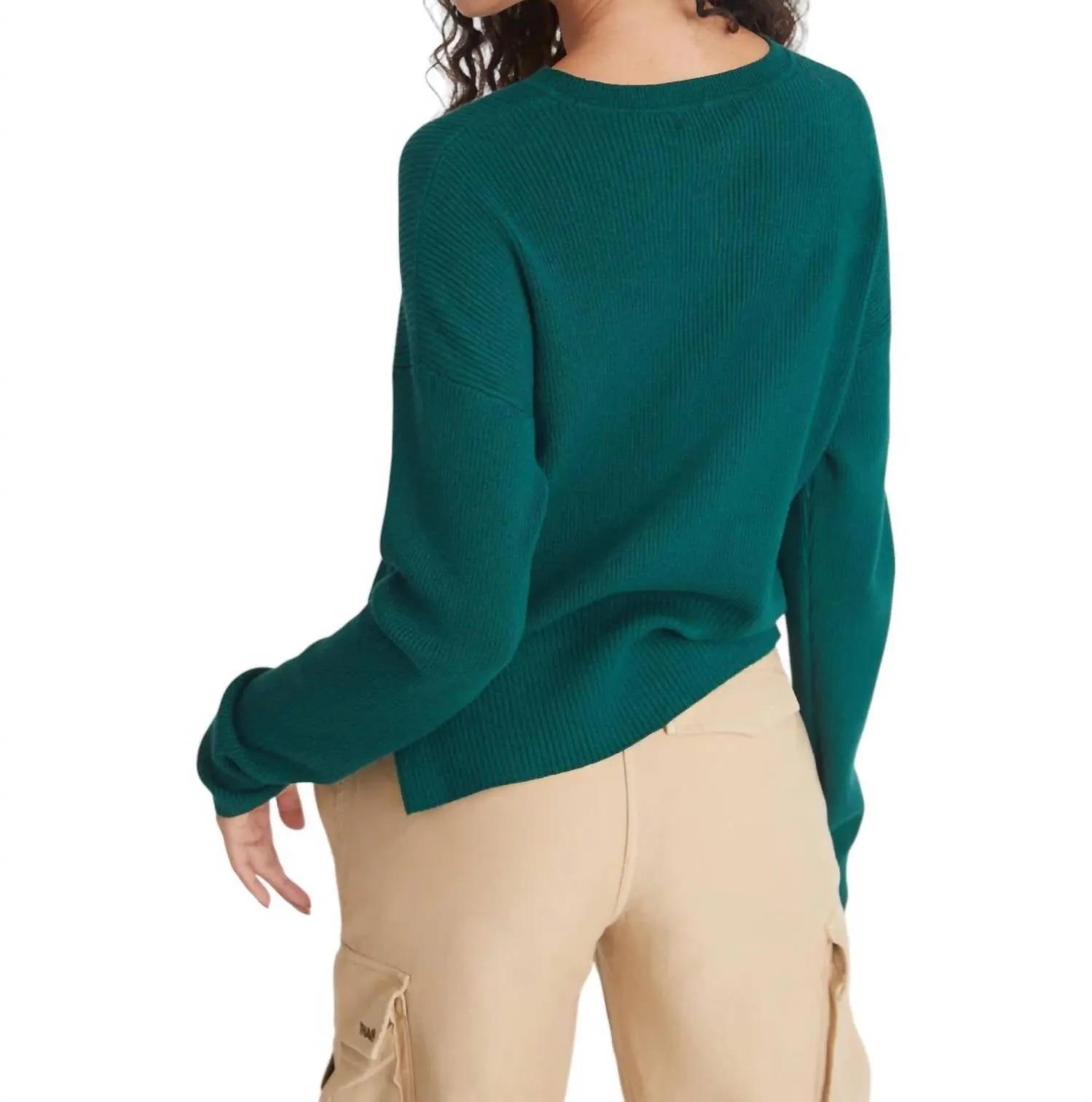 Nola Rib Crew Pullover In Emerald