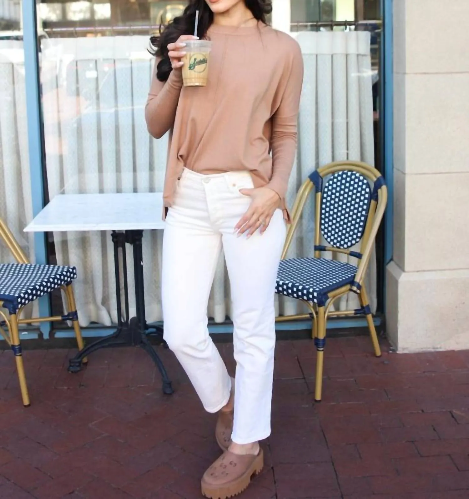 Novelty Crew Sweater In Camel