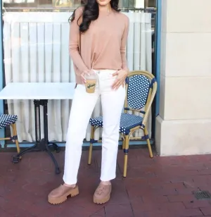 Novelty Crew Sweater In Camel