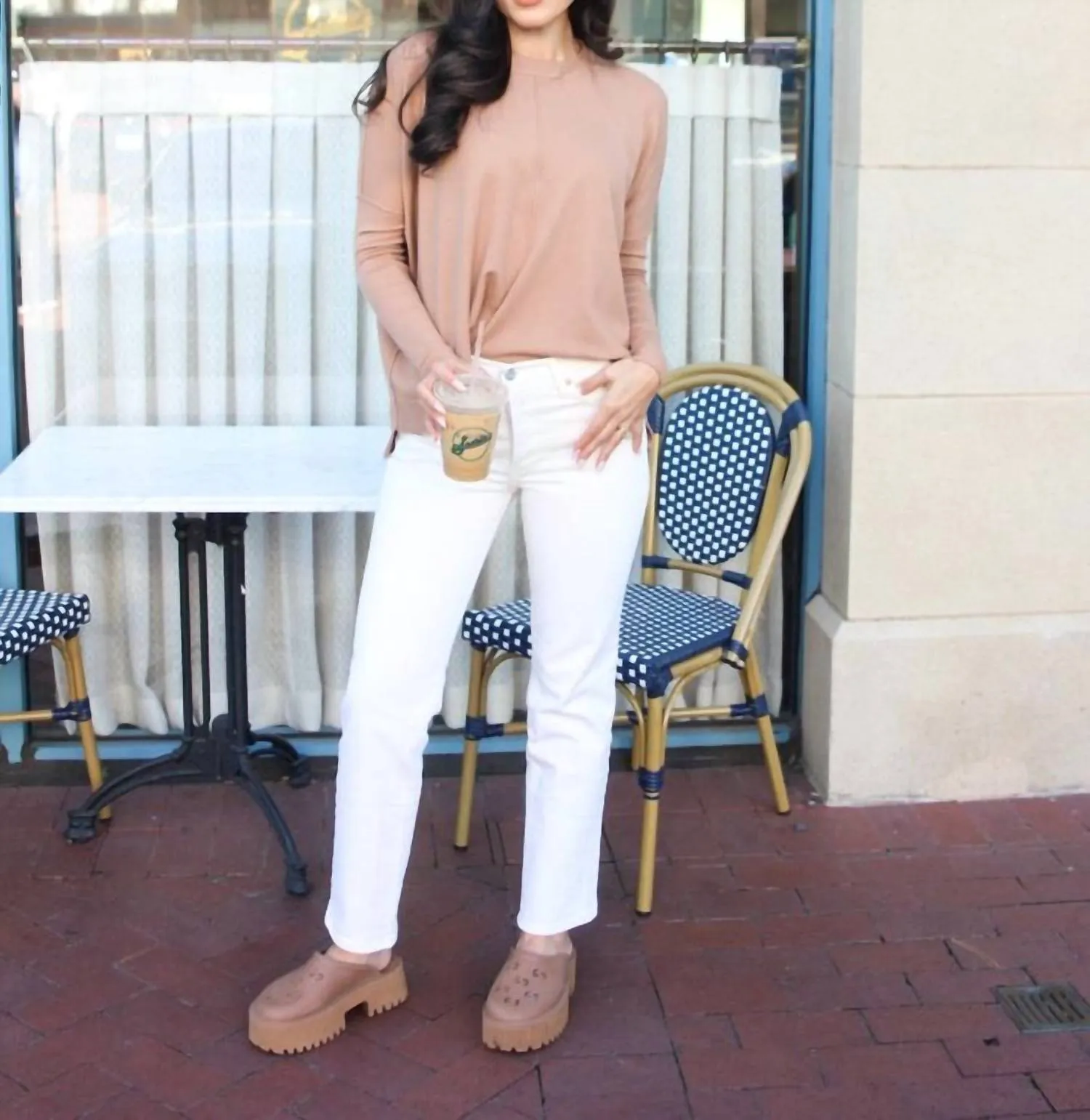 Novelty Crew Sweater In Camel