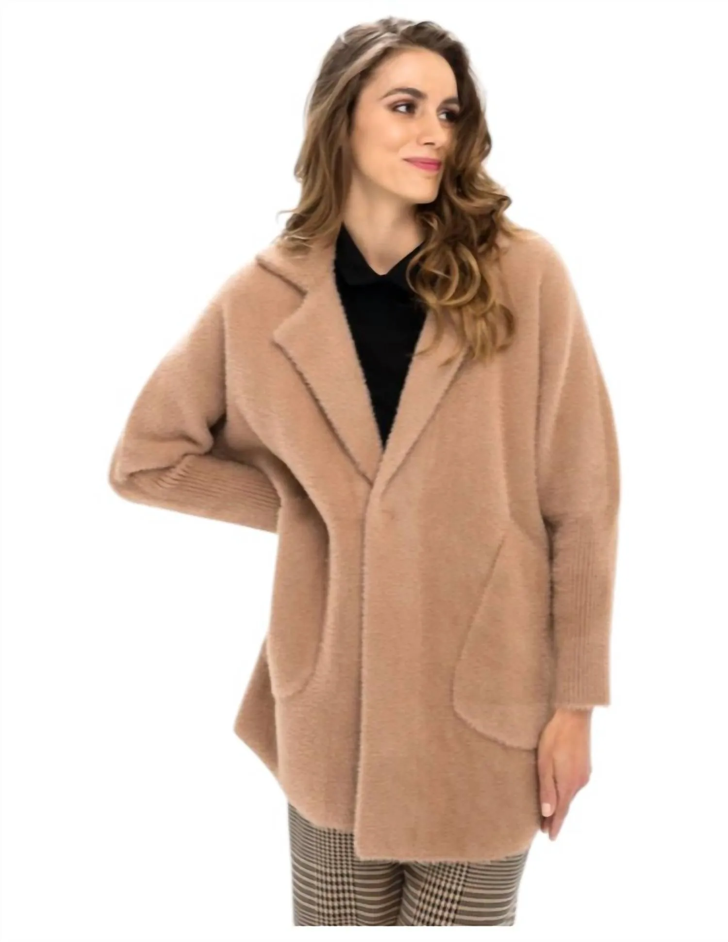 Open Front Collared Cardigan In Butterscotch