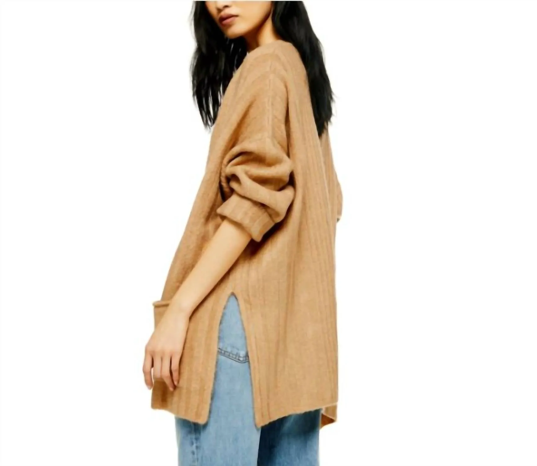 Open Front Knit Oversized Sweater Cardigan In Brown