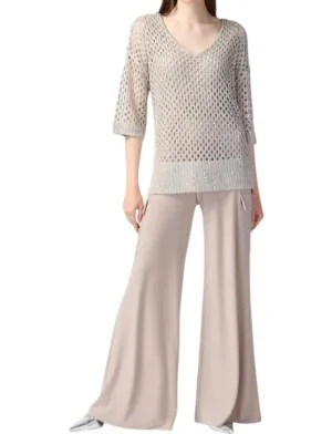 Open Stitch Sweater With Sequins In Champagne
