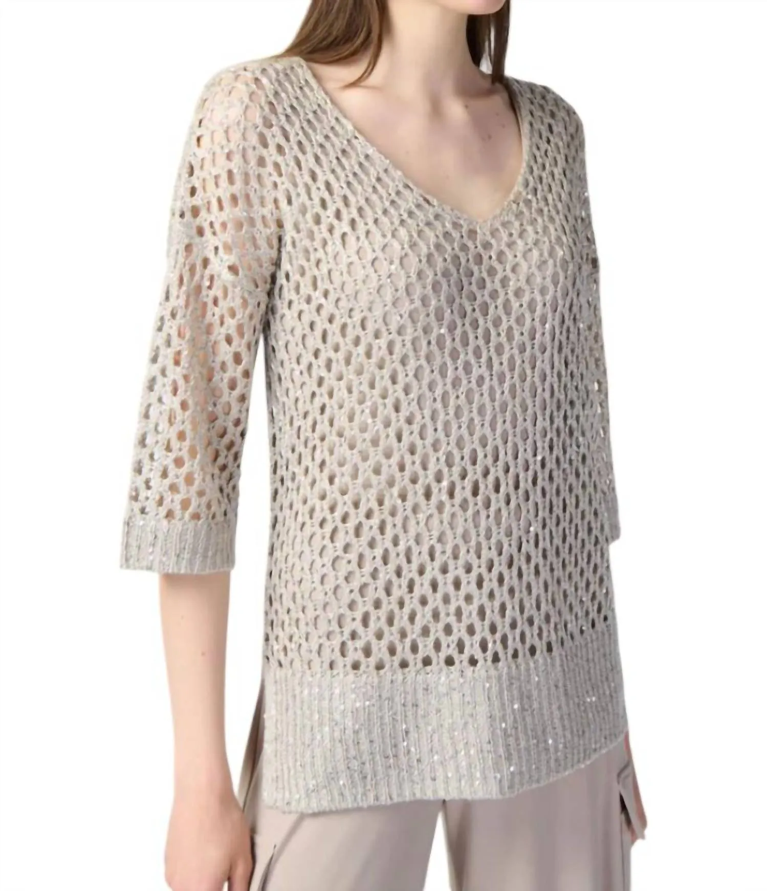 Open Stitch Sweater With Sequins In Champagne