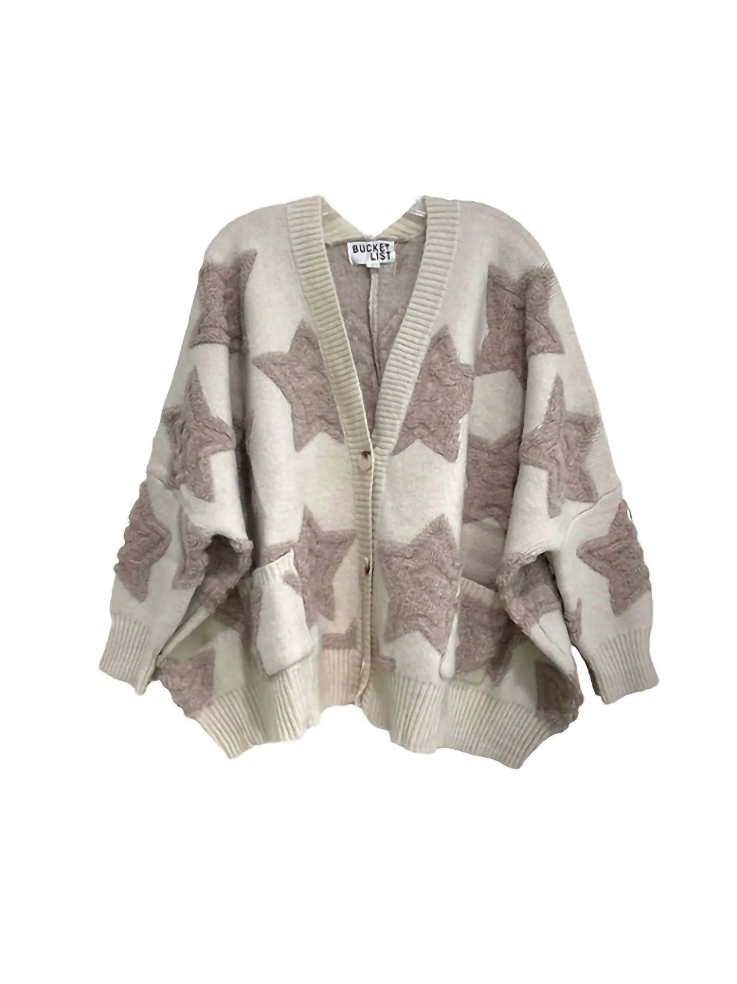 Oversized Stars Drop Shoulder Cardigan In Cream/beige