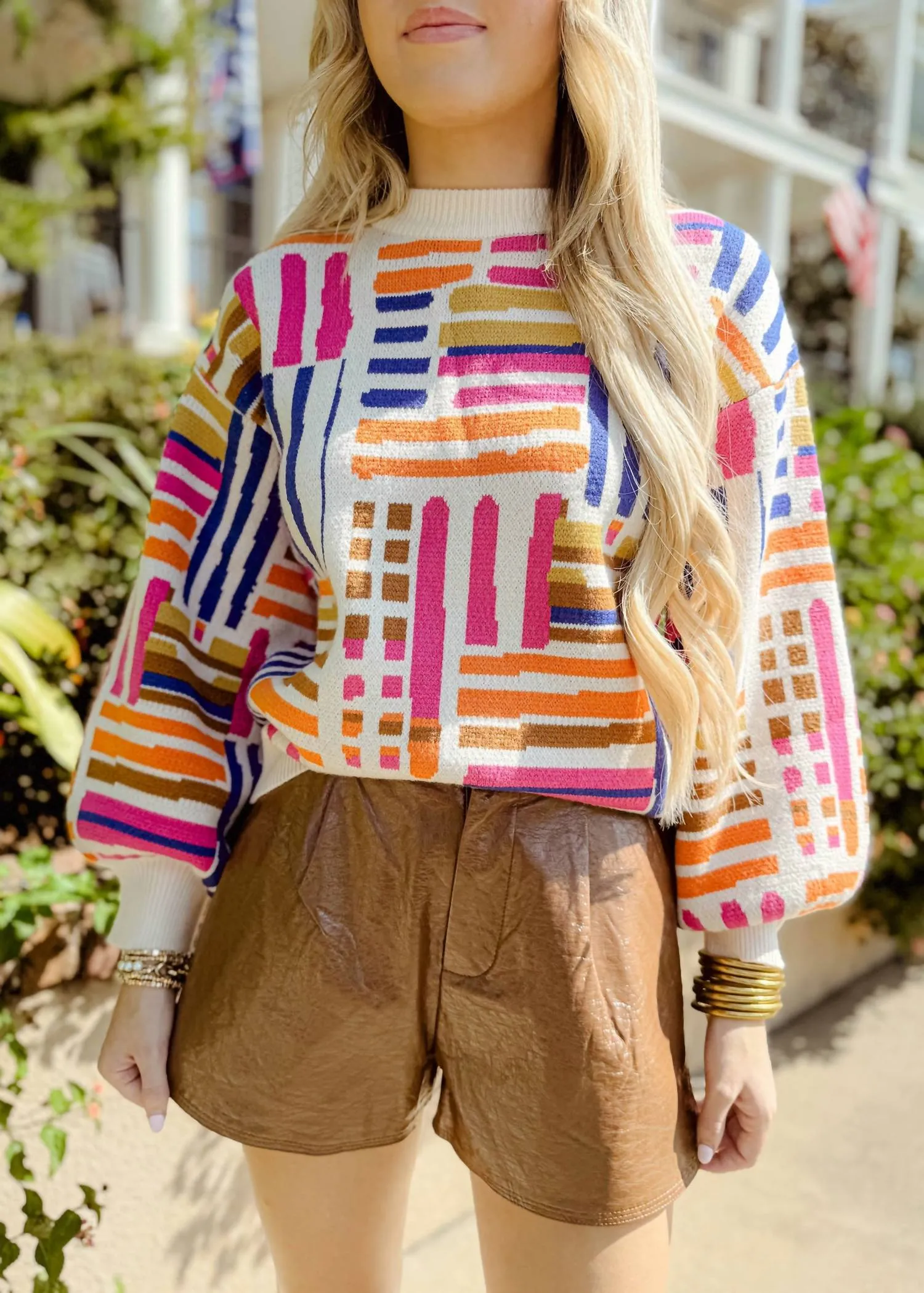 Pattern Knit Sweater In Cream