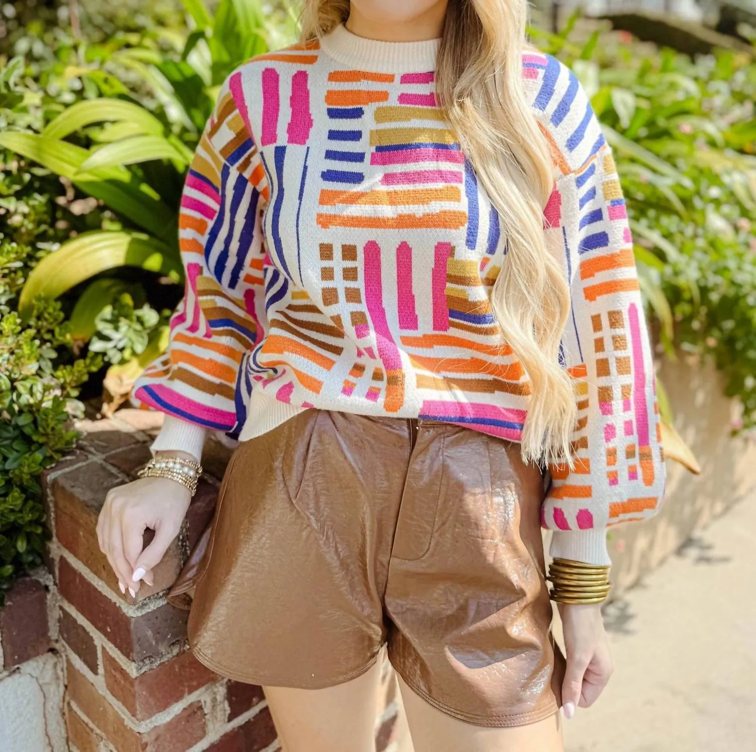 Pattern Knit Sweater In Cream